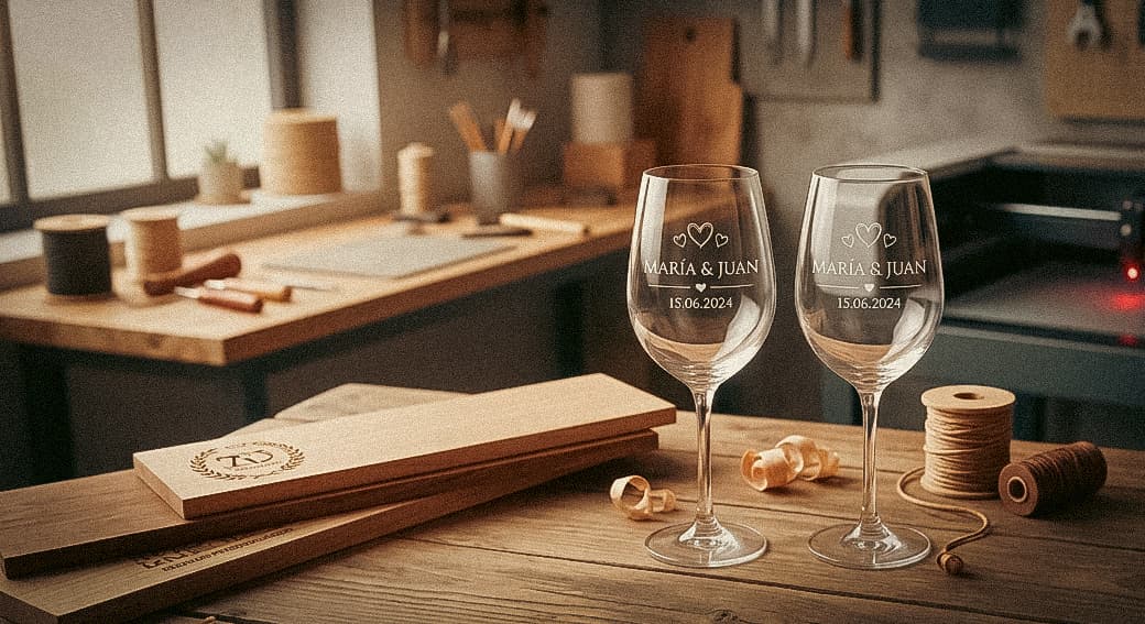 regalos personalizados con grabado láser - copas de cristal grabadas para boda